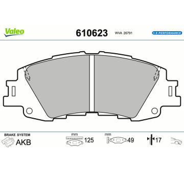 Sada brzdových destiček, kotoučová brzda VALEO 610623