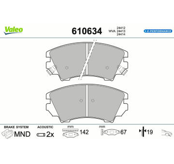 Sada brzdových destiček, kotoučová brzda VALEO 610634