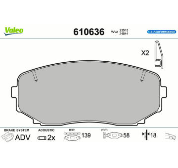 Sada brzdových destiček, kotoučová brzda VALEO 610636
