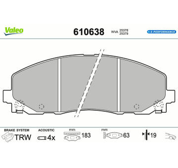 Sada brzdových destiček, kotoučová brzda VALEO 610638