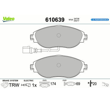 Sada brzdových destiček, kotoučová brzda VALEO 610639