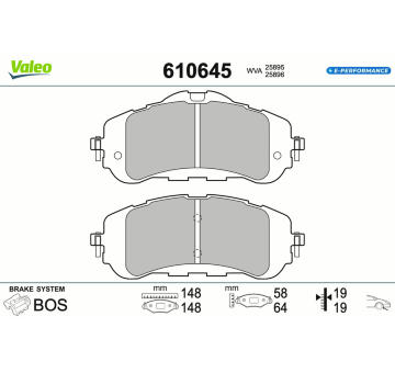 Sada brzdových destiček, kotoučová brzda VALEO 610645