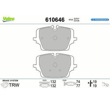 Sada brzdových destiček, kotoučová brzda VALEO 610646