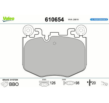 Sada brzdových destiček, kotoučová brzda VALEO 610654