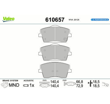Sada brzdových destiček, kotoučová brzda VALEO 610657