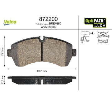 Sada brzdových destiček, kotoučová brzda VALEO 872200