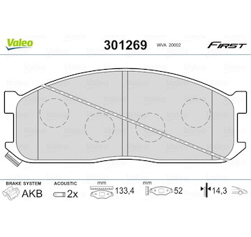 Sada brzdových destiček, kotoučová brzda VALEO 301269