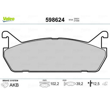 Sada brzdových destiček, kotoučová brzda VALEO 598624