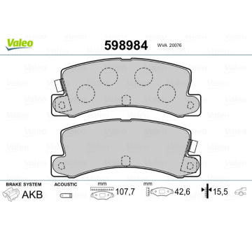 Sada brzdových destiček, kotoučová brzda VALEO 598984