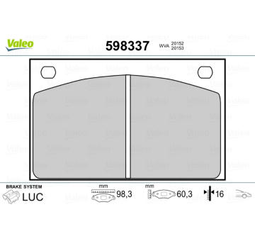 Sada brzdových destiček, kotoučová brzda VALEO 598337