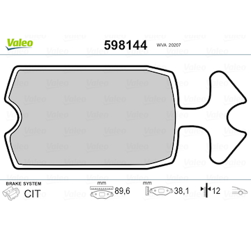 Sada brzdových destiček, kotoučová brzda VALEO 598144