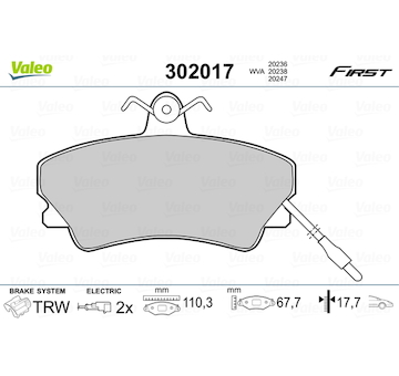 Sada brzdových destiček, kotoučová brzda VALEO 302017