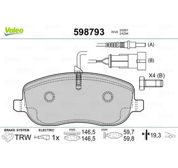 Sada brzdových destiček, kotoučová brzda VALEO 598793