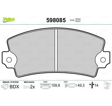 Sada brzdových destiček, kotoučová brzda VALEO 598085