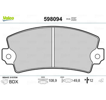 Sada brzdových destiček, kotoučová brzda VALEO 598094
