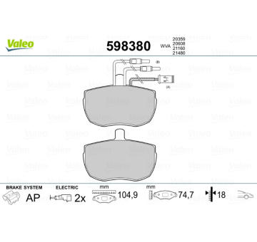 Sada brzdových destiček, kotoučová brzda VALEO 598380