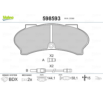 Sada brzdových destiček, kotoučová brzda VALEO 598593