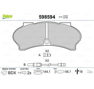 Sada brzdových destiček, kotoučová brzda VALEO 598594