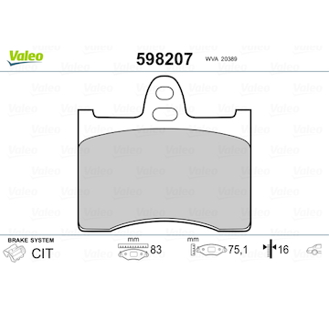 Sada brzdových destiček, kotoučová brzda VALEO 598207