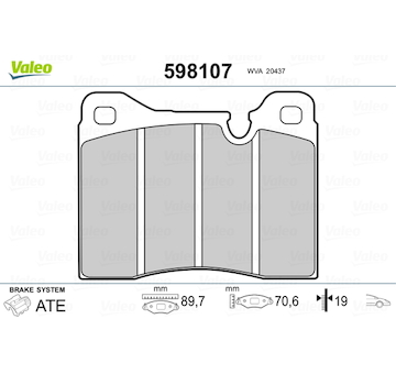 Sada brzdových destiček, kotoučová brzda VALEO 598107