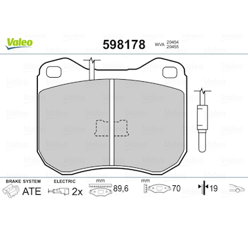 Sada brzdových destiček, kotoučová brzda VALEO 598178