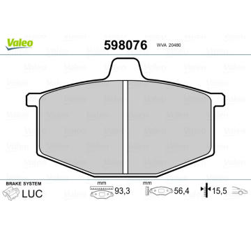 Sada brzdových destiček, kotoučová brzda VALEO 598076