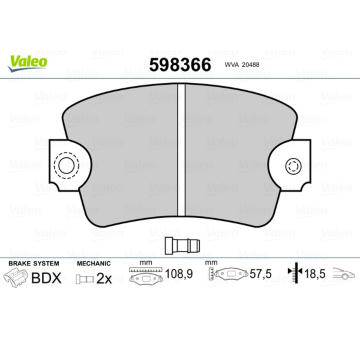 Sada brzdových destiček, kotoučová brzda VALEO 598366