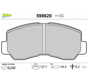 Sada brzdových destiček, kotoučová brzda VALEO 598620