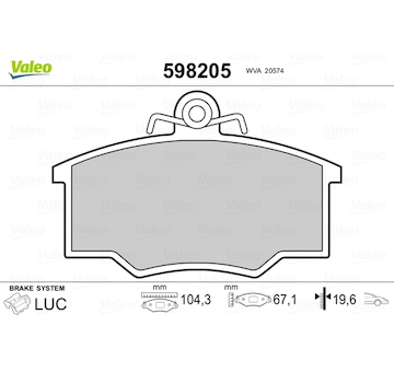 Sada brzdových destiček, kotoučová brzda VALEO 598205