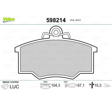 Sada brzdových destiček, kotoučová brzda VALEO 598214