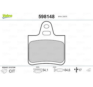 Sada brzdových destiček, kotoučová brzda VALEO 598148