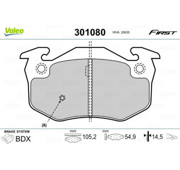 Sada brzdových destiček, kotoučová brzda VALEO 301080