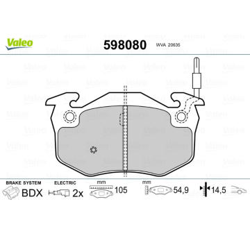 Sada brzdových destiček, kotoučová brzda VALEO 598080