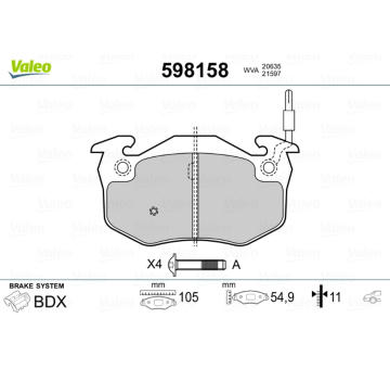 Sada brzdových destiček, kotoučová brzda VALEO 598158