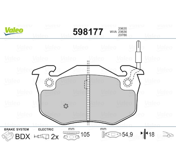 Sada brzdových destiček, kotoučová brzda VALEO 598177