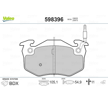 Sada brzdových destiček, kotoučová brzda VALEO 598396