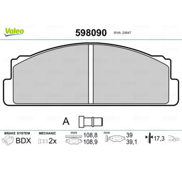 Sada brzdových destiček, kotoučová brzda VALEO 598090