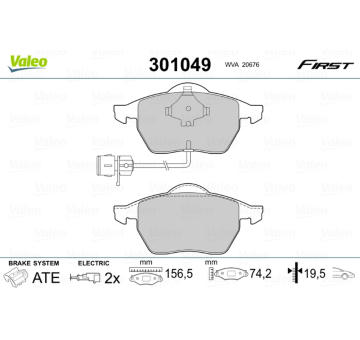 Sada brzdových destiček, kotoučová brzda VALEO 301049