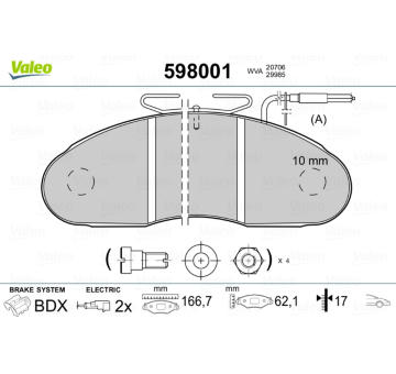 Sada brzdových destiček, kotoučová brzda VALEO 598001