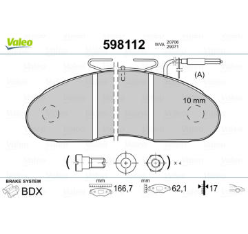 Sada brzdových destiček, kotoučová brzda VALEO 598112