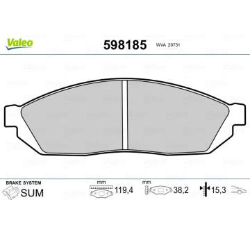 Sada brzdových destiček, kotoučová brzda VALEO 598185