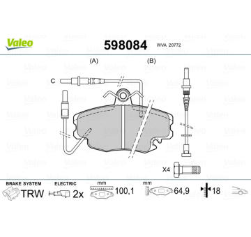 Sada brzdových destiček, kotoučová brzda VALEO 598084