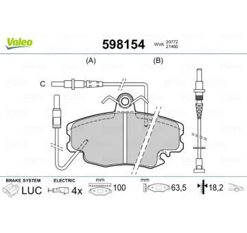 Sada brzdových destiček, kotoučová brzda VALEO 598154