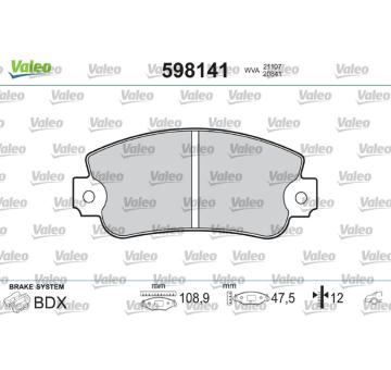 Sada brzdových destiček, kotoučová brzda VALEO 598141