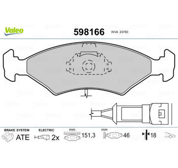 Sada brzdových destiček, kotoučová brzda VALEO 598166