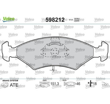 Sada brzdových destiček, kotoučová brzda VALEO 598212