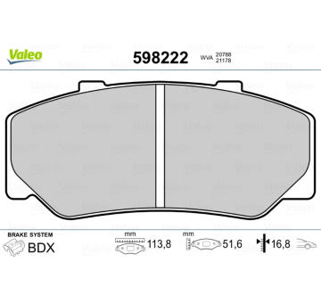 Sada brzdových destiček, kotoučová brzda VALEO 598222