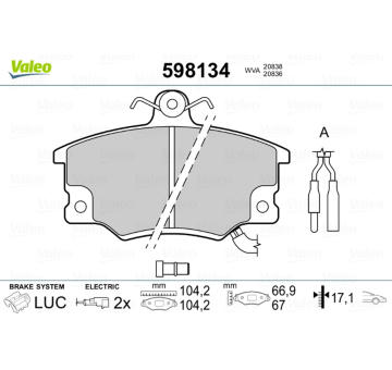 Sada brzdových destiček, kotoučová brzda VALEO 598134