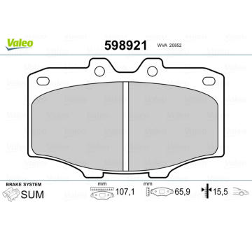 Sada brzdových destiček, kotoučová brzda VALEO 598921