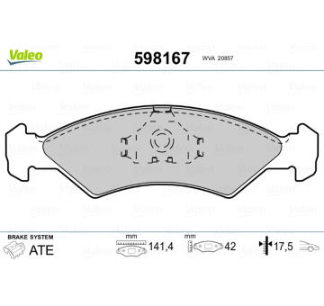 Sada brzdových destiček, kotoučová brzda VALEO 598167